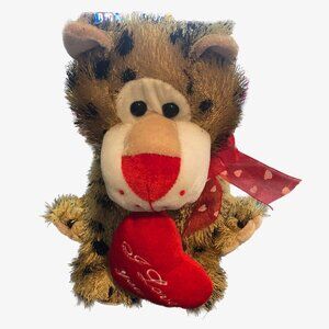 Goffa Leopard Brown Black Spots I Love You Heart Red Ribbon White Hearts 9"